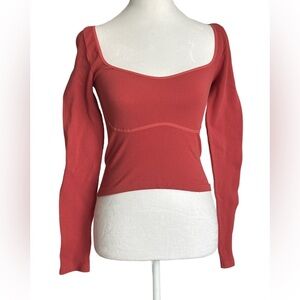 Free People Ribbed Long Sleeve Top - Coral L/XL NWOT